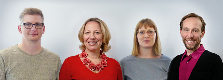 Foto des Vorstands des isp: Kai Müller, Anke Erath, Kathrin Wegmann, Dirk Simon (v.l.n.r)