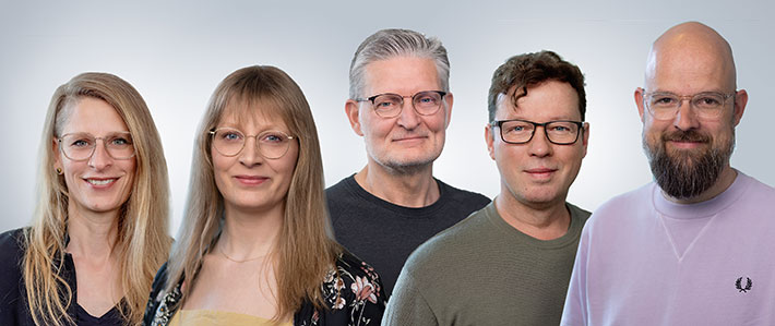 Foto des Vorstands des isp: Christine Kanz, Kathrin Brönstrup, Frank Herrath, Jörg Nitschke, Jens Brörken (v.l.n.r)