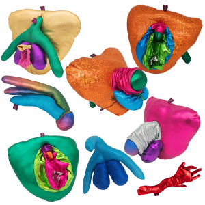 verschiedene glitzernde Klitoris- und Vulvinamodelle