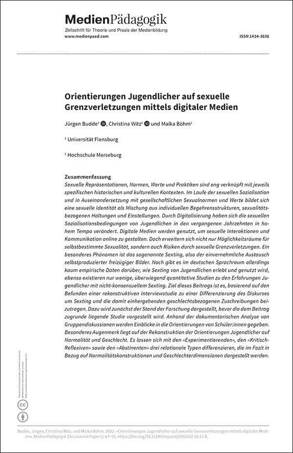 Orientierungen Jugendlicher auf sexuelle Grenzverletzungen mittels digitaler Medien.